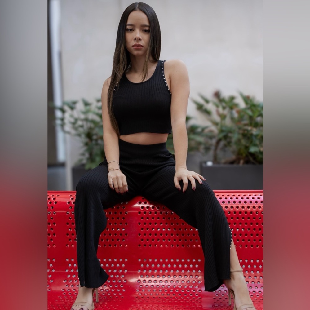 Women’s black two piece ribbed set
